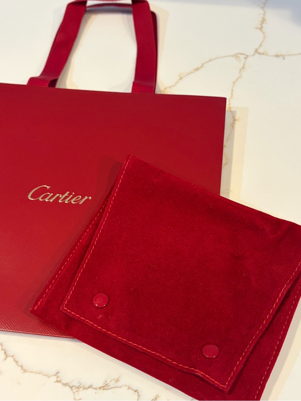 Cartier Red Velvet Mini Jewelry Pouch and Shopping Bag
